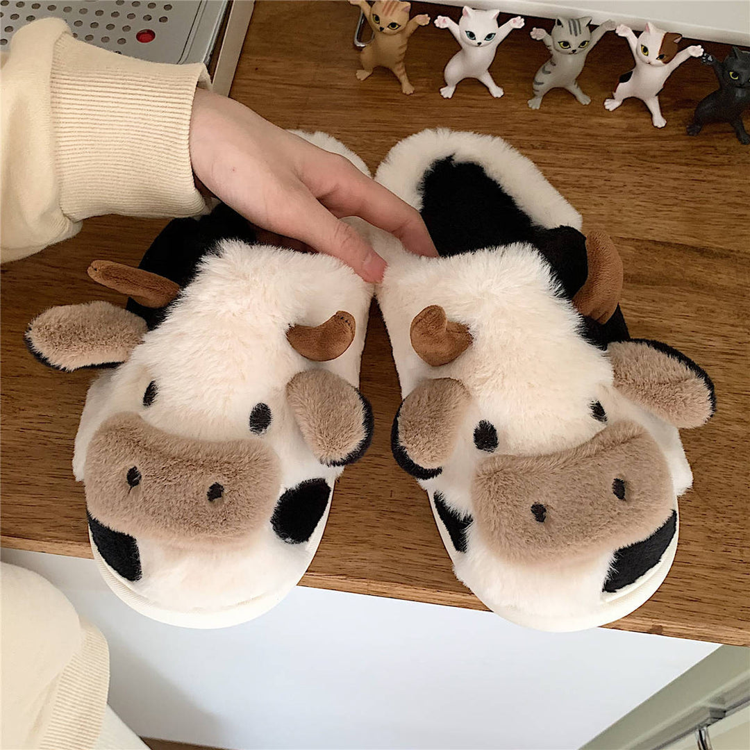 Fluffy cow face slippers