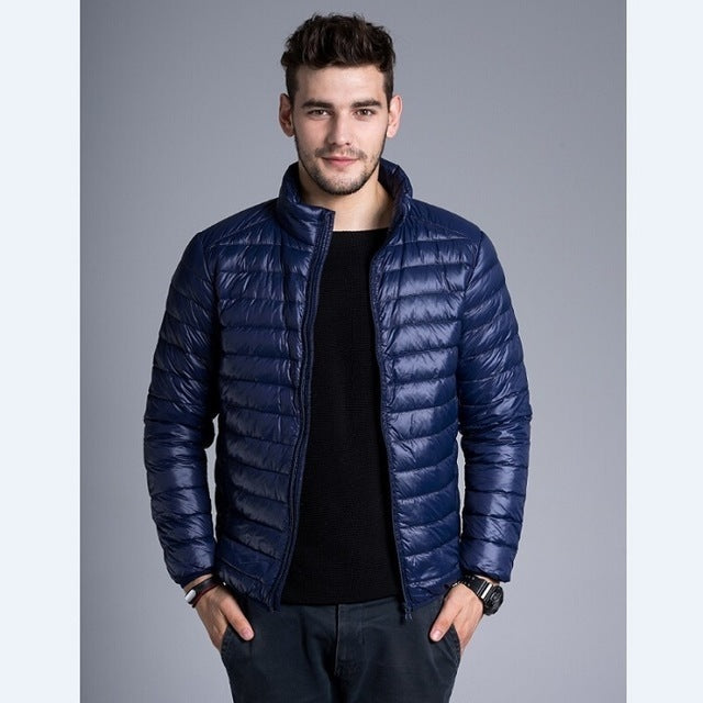 Man wearing a lightweight quilted puffer jacket