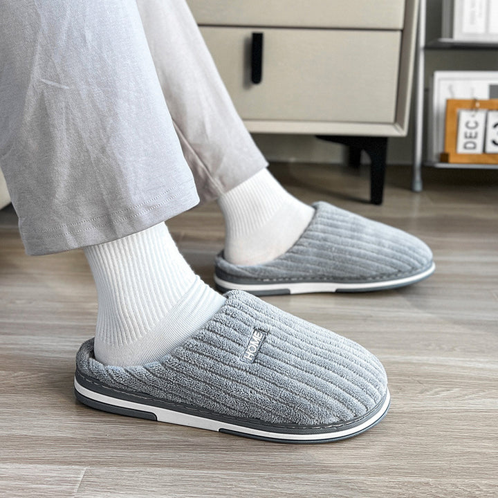 Ribbed plush closed-toe slippers