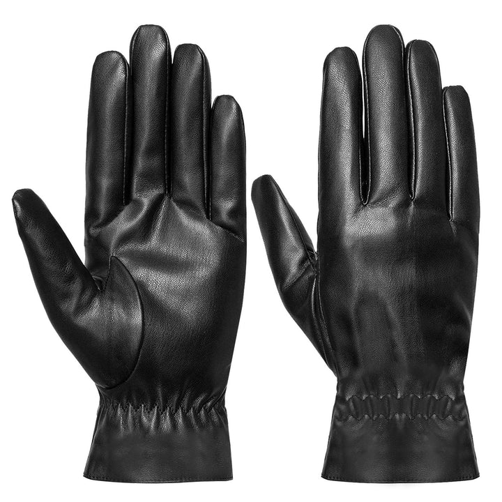 Black leather-look winter gloves pair