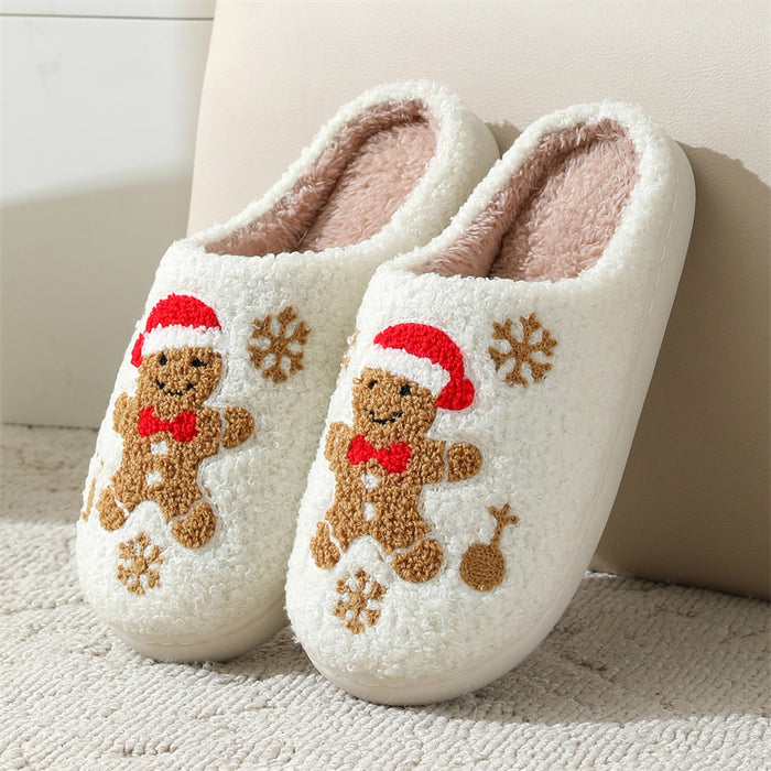 Imogen | Fluffy gingerbread man Christmas slippers with snowflakes