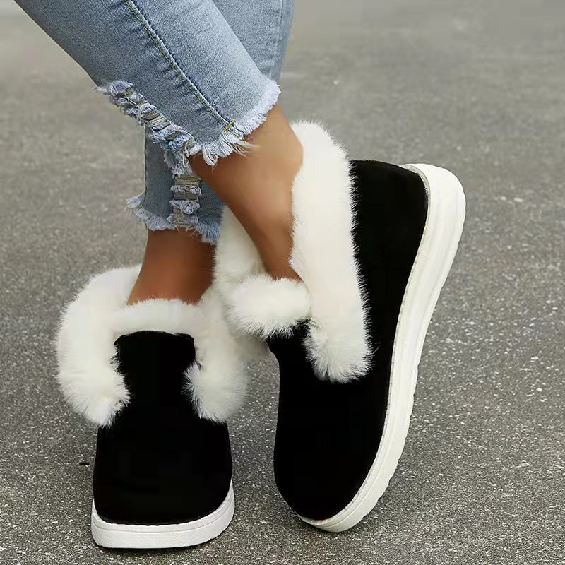 Faux suede ankle boots with fur collar