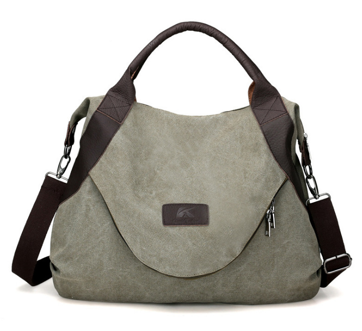 Large canvas shoulder bag with contrast handles