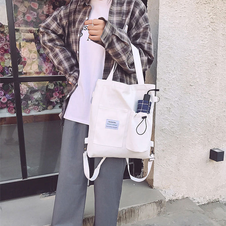 Canvas tote bag with front pockets