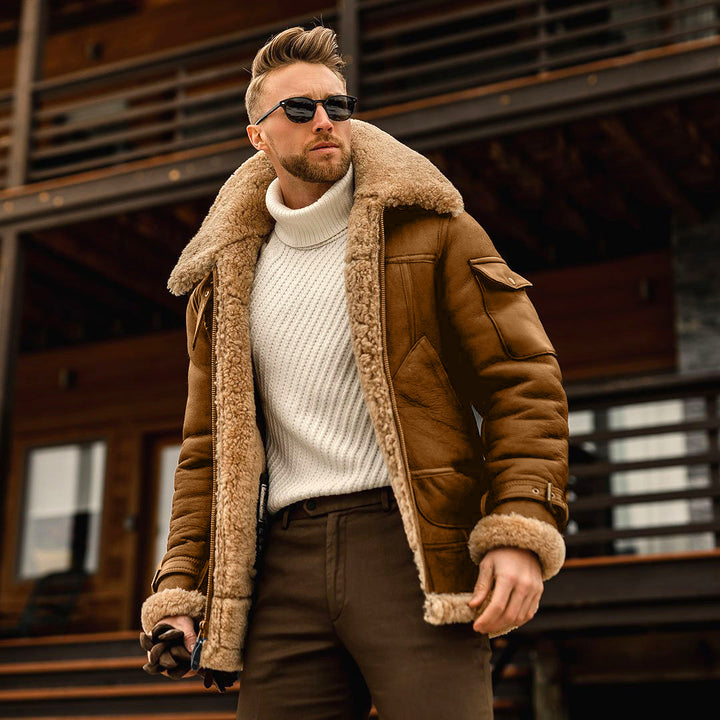Man wearing a winter jacket with fur collar