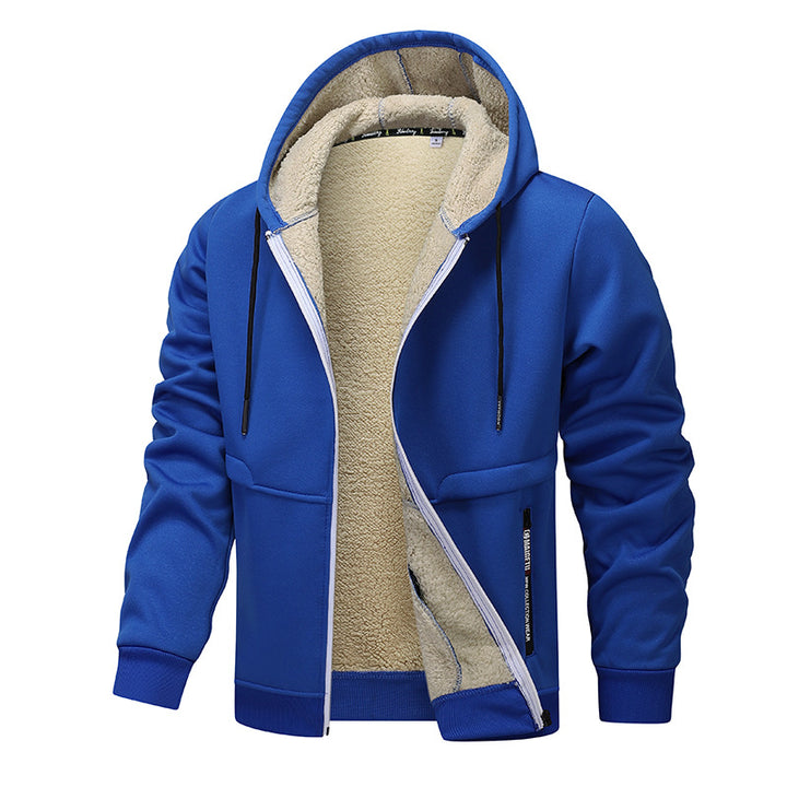 Man in a sherpa lined zip hoodie