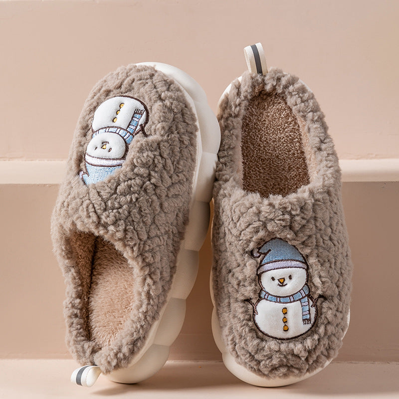 Fluffy snowman Christmas slippers