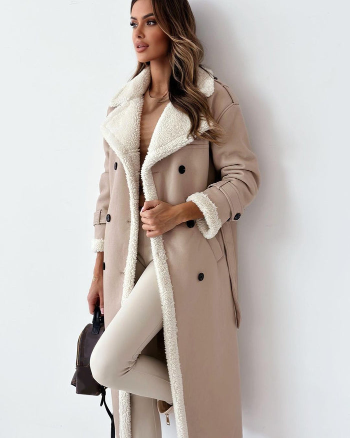 Freya | Long double-breasted coat with belt and wide lapels