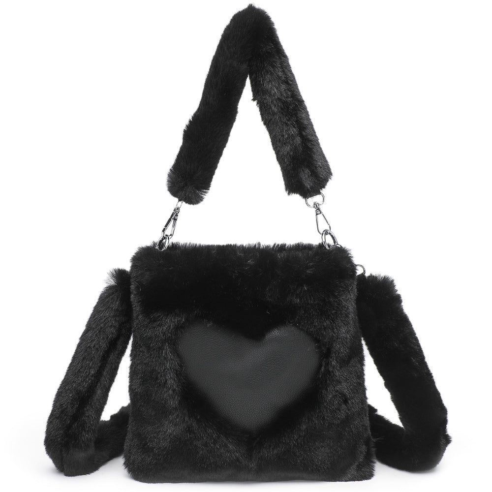 Fluffy heart shoulder bag