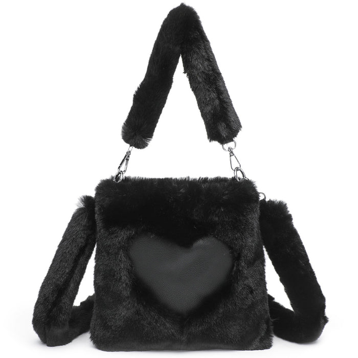 Freya | Fluffy heart shoulder bag with bunny-ear flap