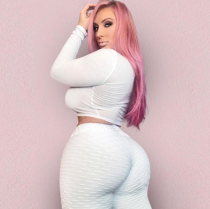 Woman wearing textured scrunch bum leggings