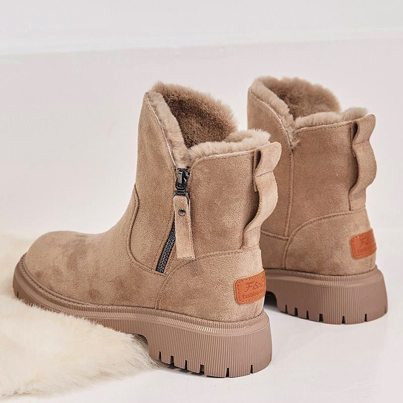 Faux suede snow boots with plush cuff