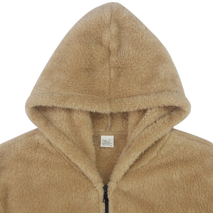 Man in a teddy fleece hooded jacket