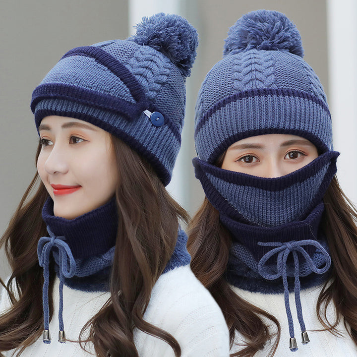 Knitted bobble hat, face mask and snood set