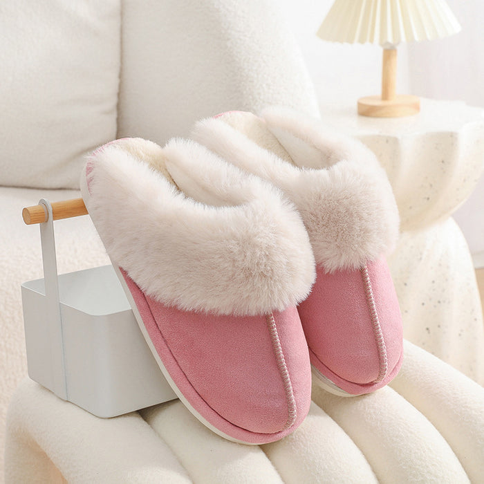Lottie | Faux suede house slippers with fluffy fur collar