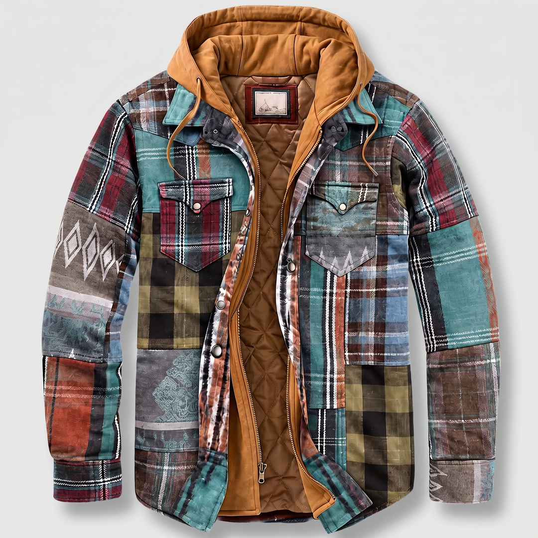 CORDED CHECK HOODED JACKET