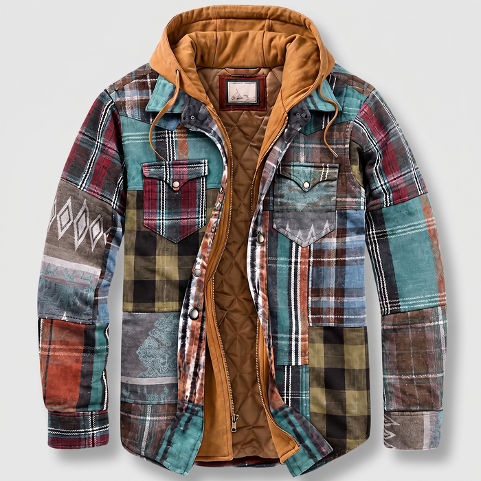 CORDED CHECK HOODED JACKET