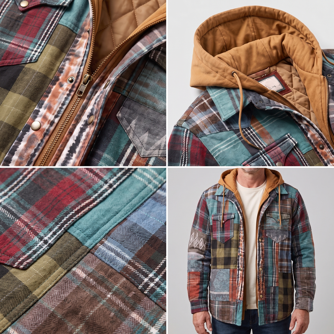 CORDED CHECK HOODED JACKET