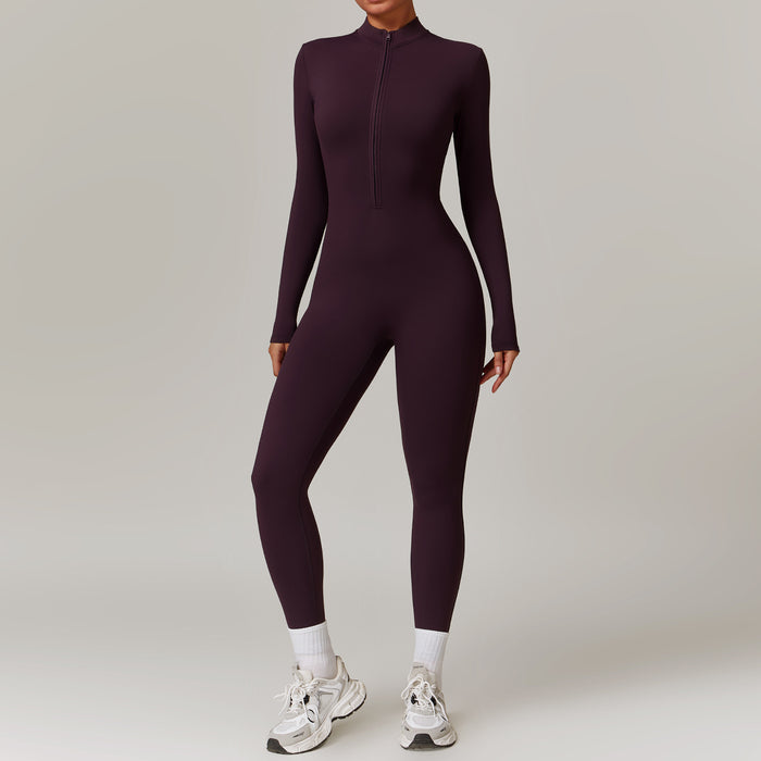 Poppy | Zip-front yoga jumpsuit with thumbholes