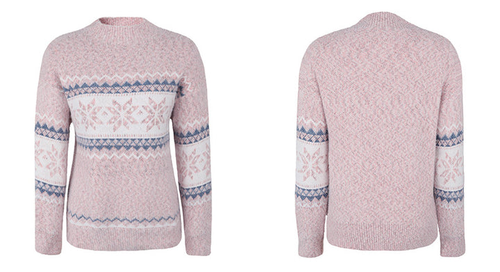 Woman in snowflake knitted Christmas jumper