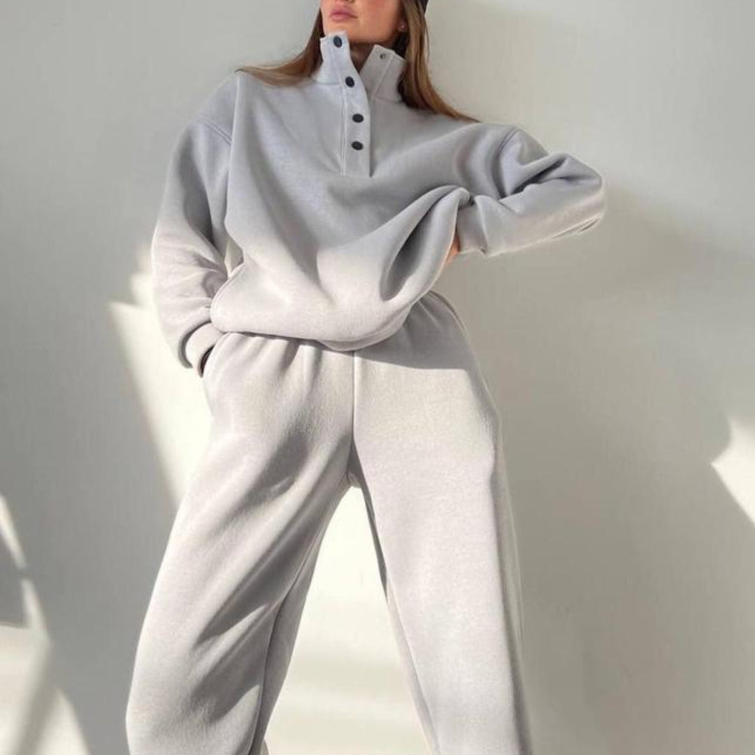 Woman in oversized fleece lounge set
