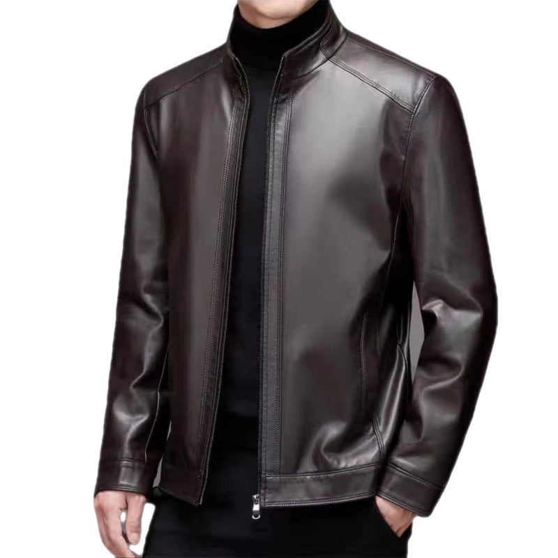 Man wearing a faux leather jacket