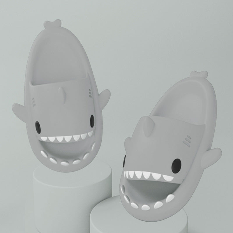 Pair of cartoon shark slides in grey