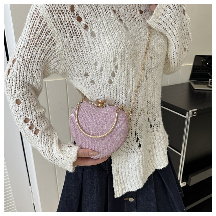 Heart-shaped evening clutch with chain