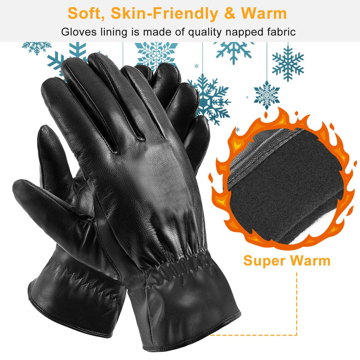 Black leather-look winter gloves pair
