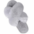 Fluffy faux fur criss-cross slippers in cream