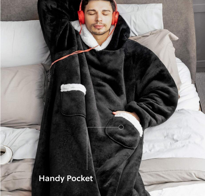 Oversized hoodie blanket with sherpa hood