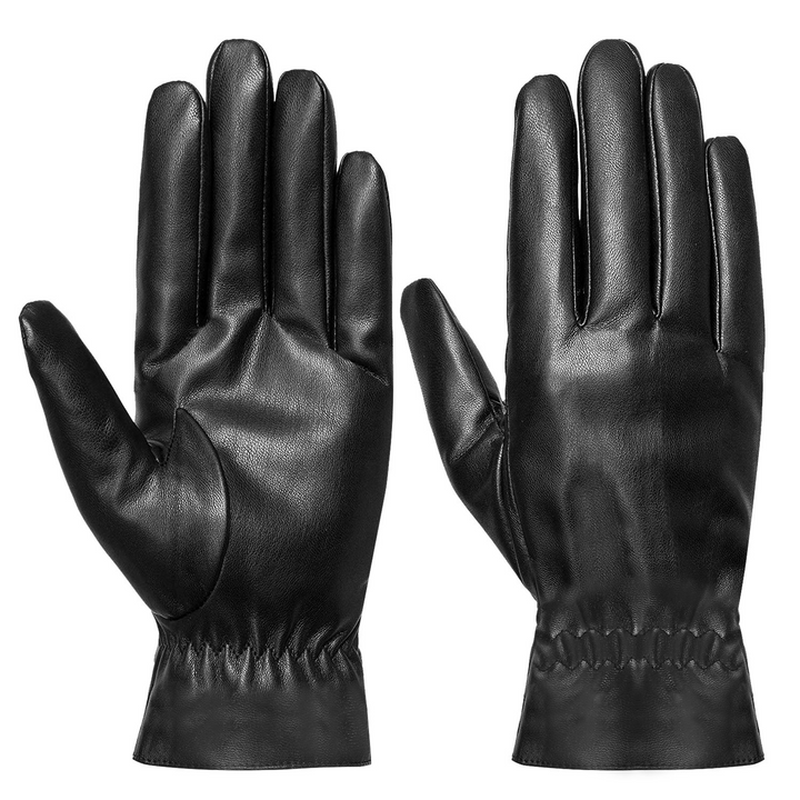 Black leather-look winter gloves pair