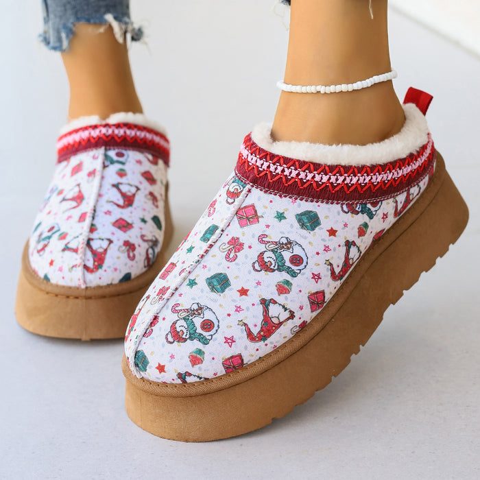 Evie | Christmas print platform ankle boots with plush lining