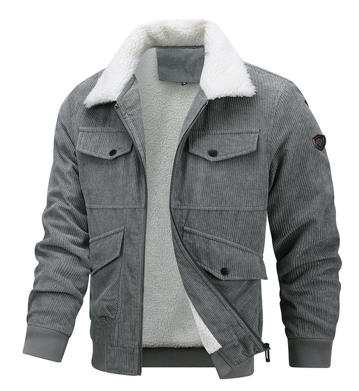 Man in a corduroy jacket with sherpa collar
