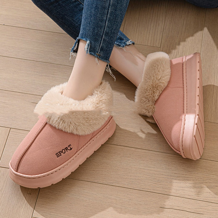 Platform slippers with faux fur cuff