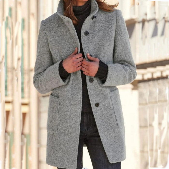 Evie | Stand collar coat with button front