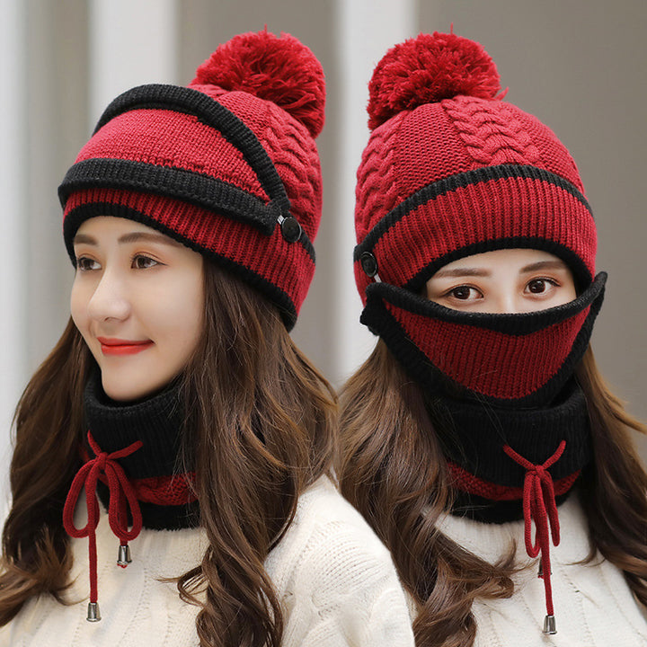 Knitted bobble hat, face mask and snood set