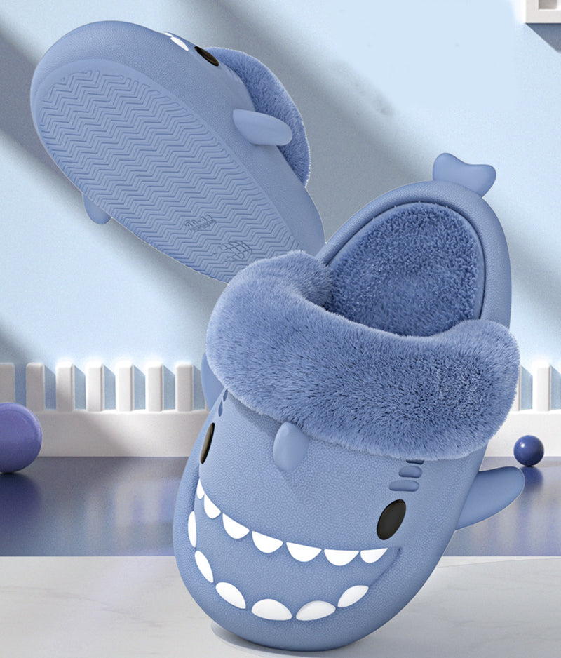 Shark slippers with fluffy removable lining