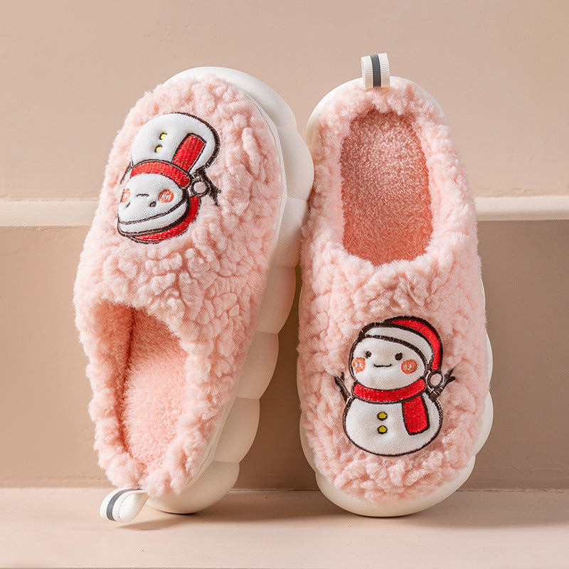 Fluffy snowman Christmas slippers