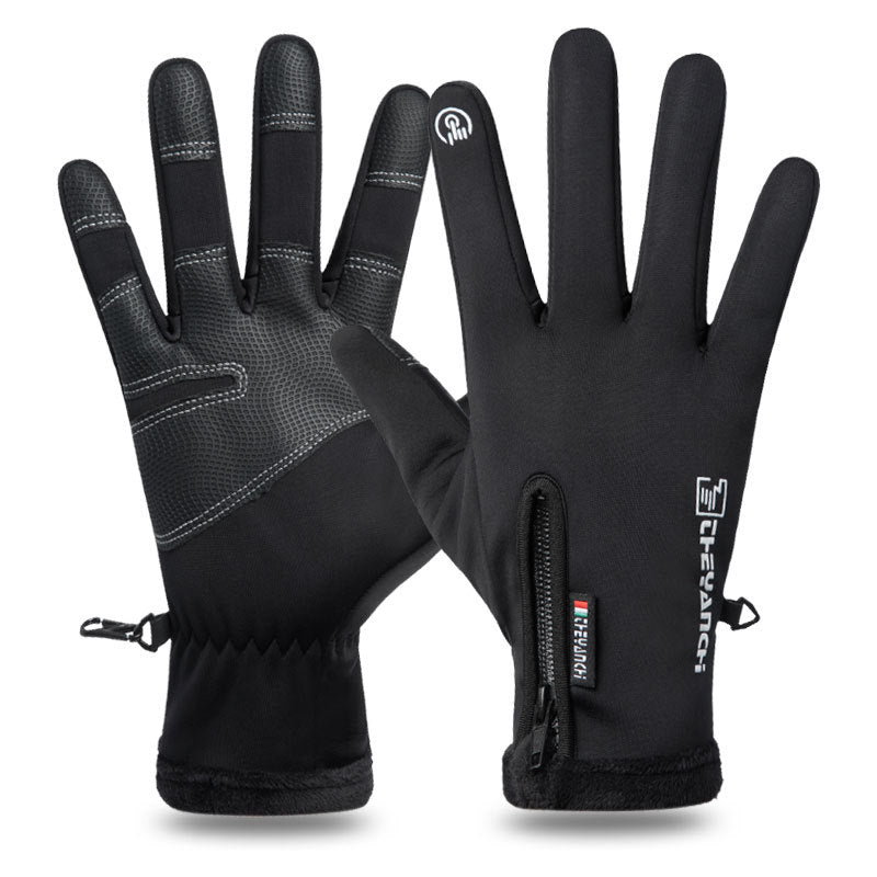 Waterproof winter gloves with zip pocket