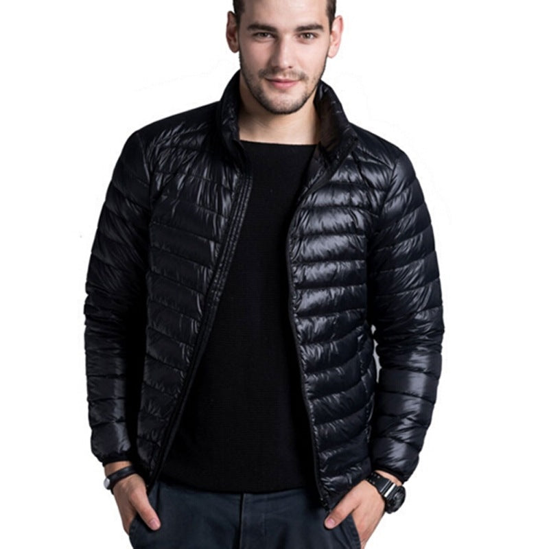 Man wearing a lightweight quilted puffer jacket