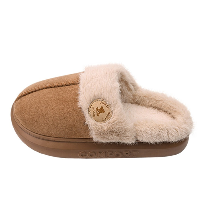 Fluffy platform slippers with fur collar