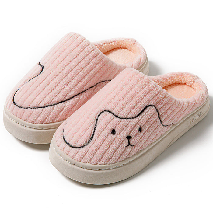 Imogen | Plush puppy slippers with embroidered face and grip sole