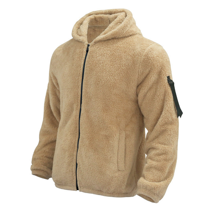 Man in a teddy fleece hooded jacket