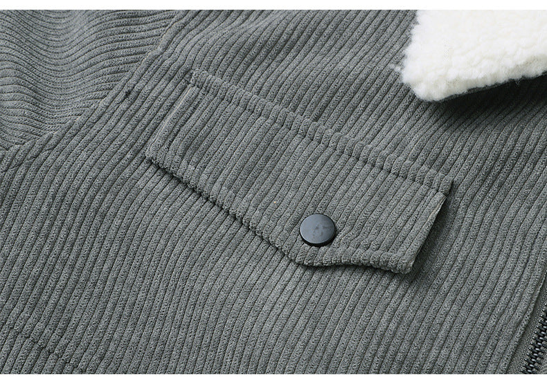 Man in a corduroy jacket with sherpa collar