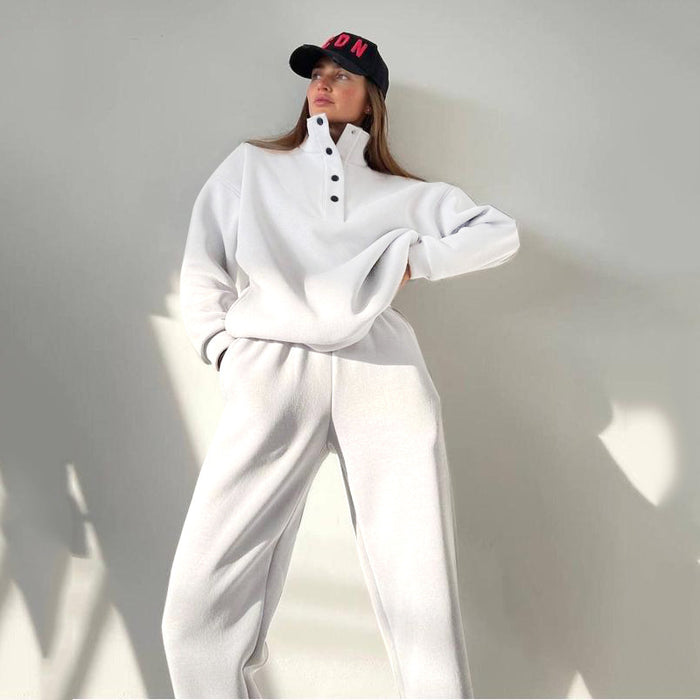Millie | Oversized fleece lounge set with half-button top