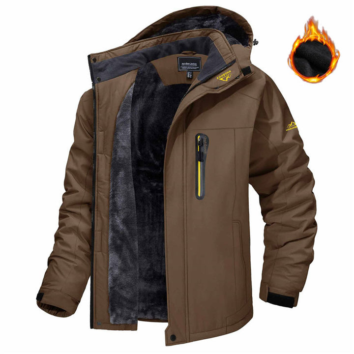 Man in fleece-lined hooded winter parka