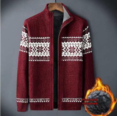 Man in a Nordic knit zip cardigan