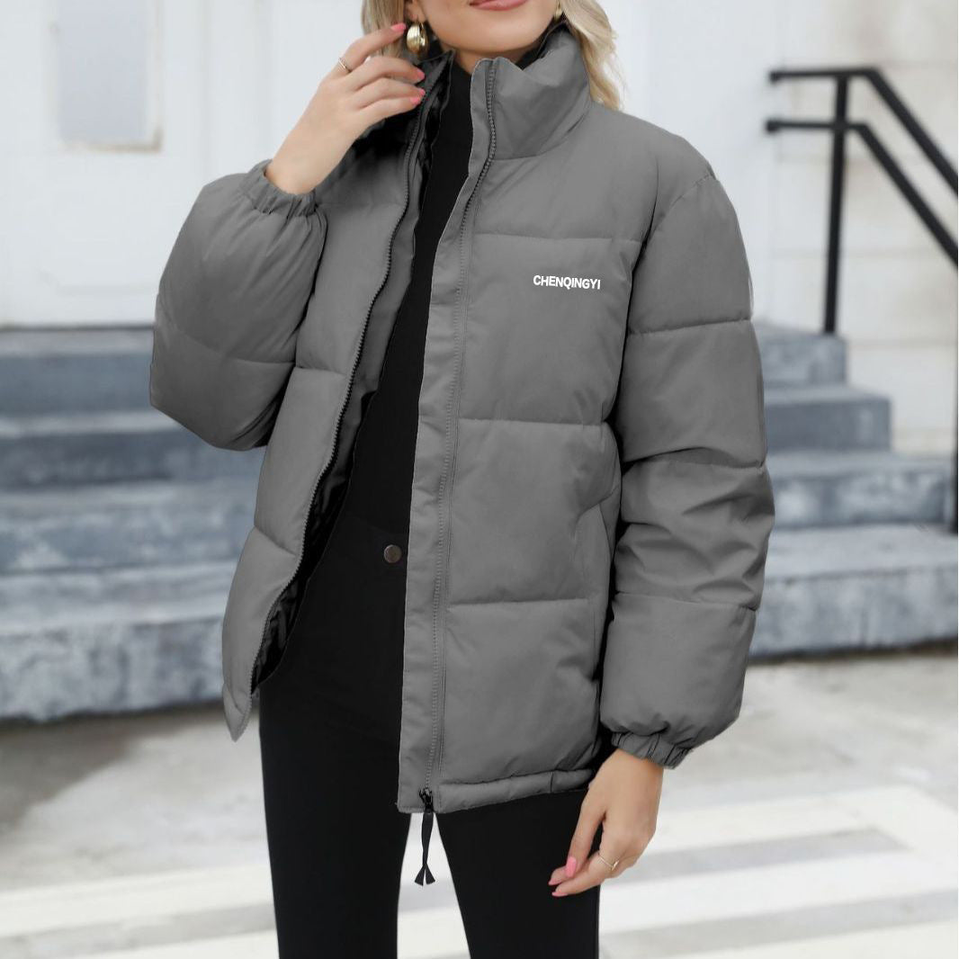Woman wearing a padded puffer jacket