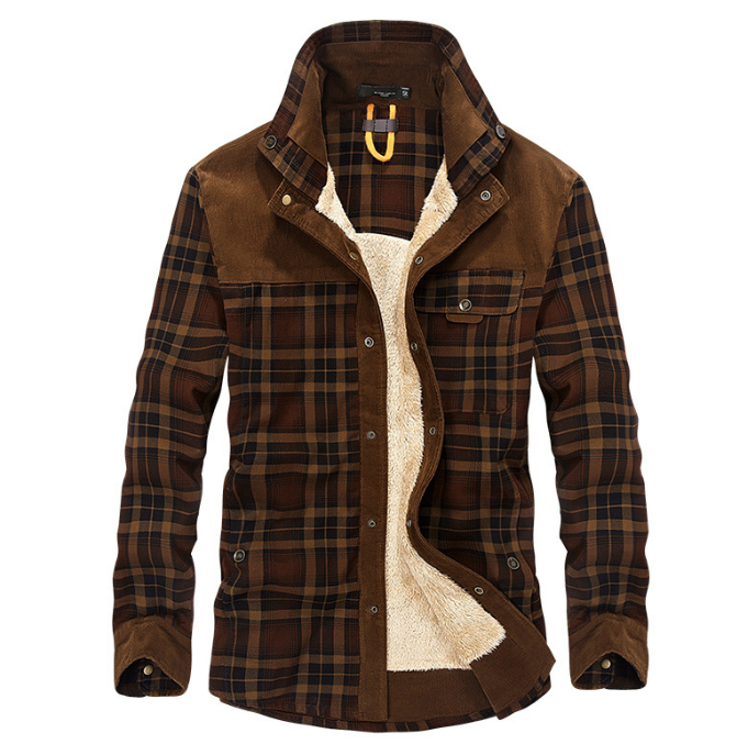 Man in a fleece lined check shirt jacket